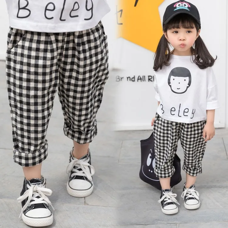 

2019 Spring New Style Plaid Pants Korean-style Baby Harem Pants Men And Women Children Casual Trousers Versitile Fashion Pants