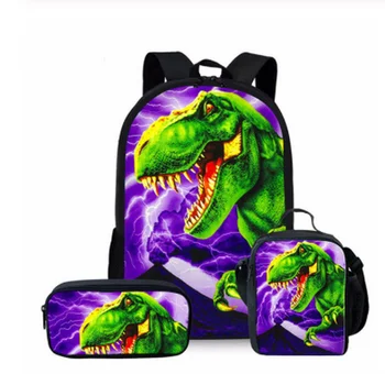 

Cool T-rex Dinosaur 3D School Bags Set Bookbags for Teenage Boys Girls 3pcs Primary Kids Backpack with Lunch Box Pencil Bags