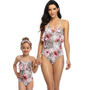 

Floral One-Piece Mother Daughter Swimsuit Mommy and Me Matching Swimwear Clothes Family Look Women Girls Mom and Baby Bath Suits