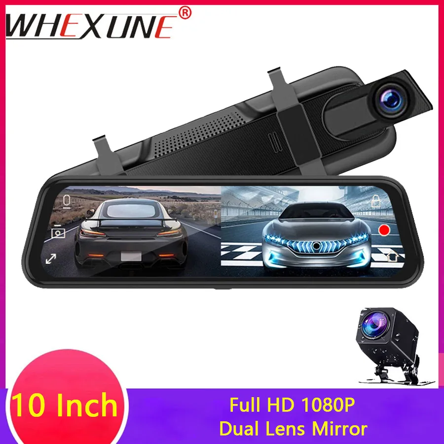 WHEXUNE 10 &quotIPS Экран автомобиля Зеркало заднего вида Двойной объектив Dash Cam