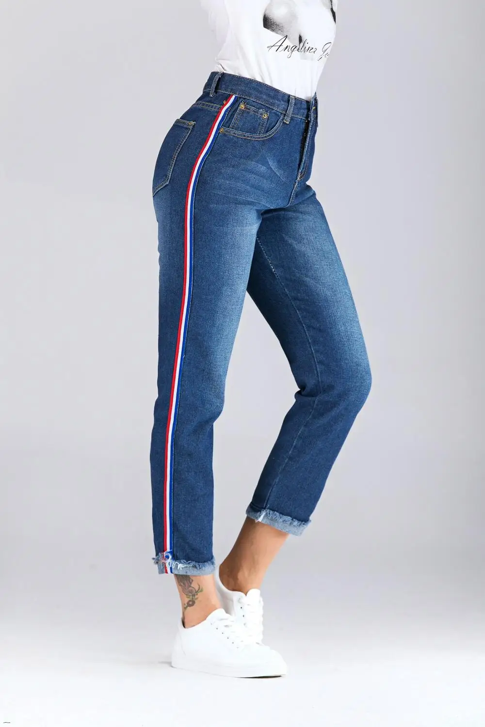 Джинсы с высокой талией женские 2019 мама плюс размер модные однотонные повседневные синие стрейч Мешковатые Свободные Брюки джинсовые