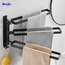 Towel Rack Rotating Towel Bar Space Aluminium Activity Towel Rack Punching-free Wall-hung Black Silver Bathroom Storage Rack