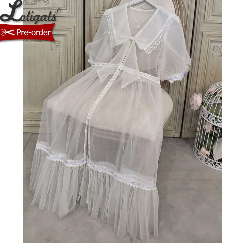 Cherry Plate ~ Vintage Ruffled Short Sleeve Mesh Cover-up Dress by Alice Girl Pre-order | Женская одежда