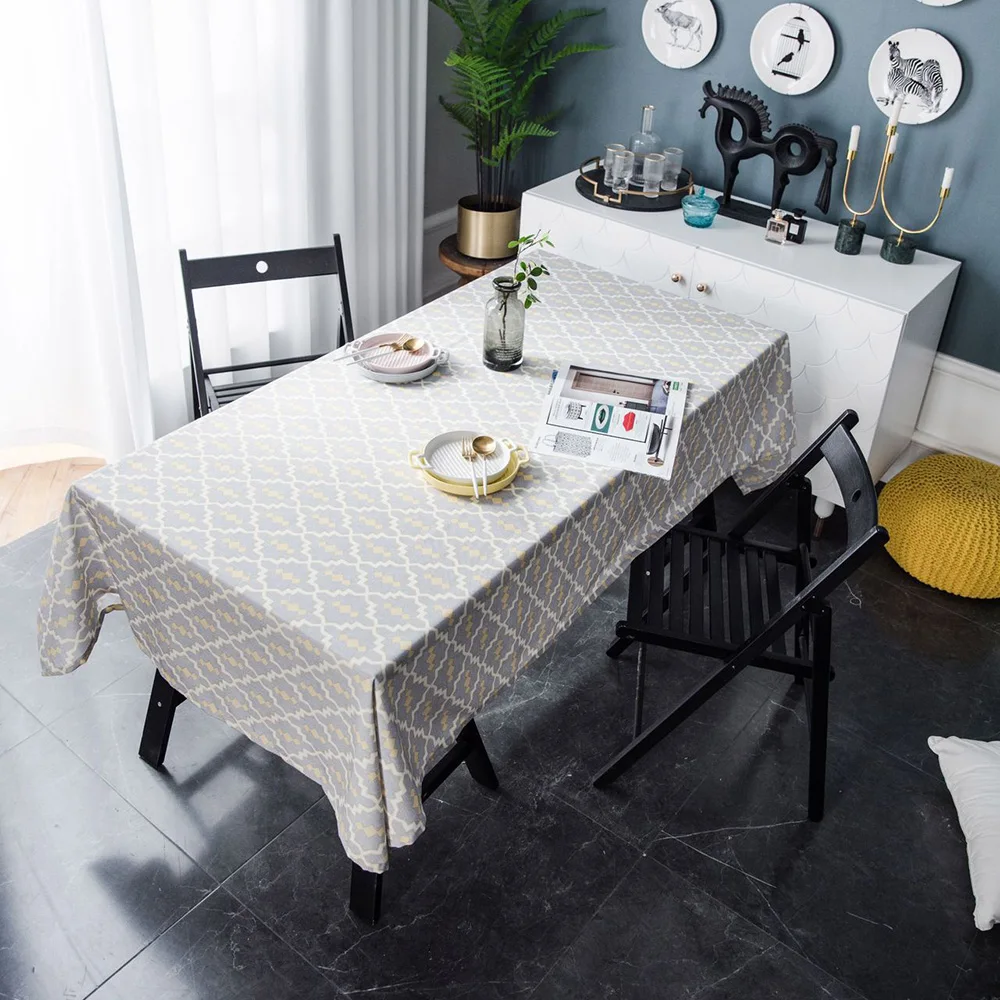 Grey Geometry Print Lace Table Cloth Simple Rectangle Table Cover Living Room Wedding Birthday