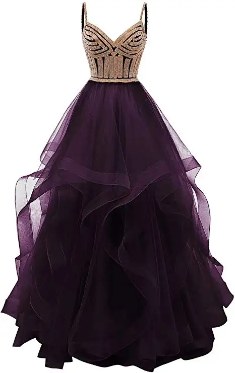 grape Vkbridal цвета шампанского золото Многоуровневое Тюлевое вечернее платье Длинные бальные платья кристаллы на шнуровке длинное формальное выпускное платье ремни - Цвет: grape