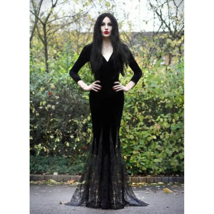 Женский готический костюм в стиле Хэллоуин Morticia adслум привидение ведьма