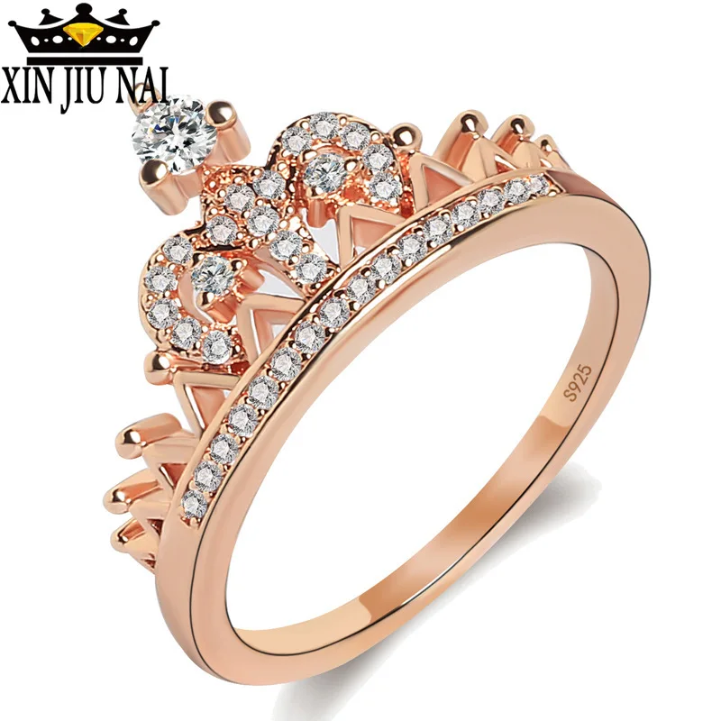 Vecalon 2 colors Crown Jewelry Women ring AAAAA Cubic Zirconia 925 anillos silver Party wedding Band for women Fashion | Украшения и