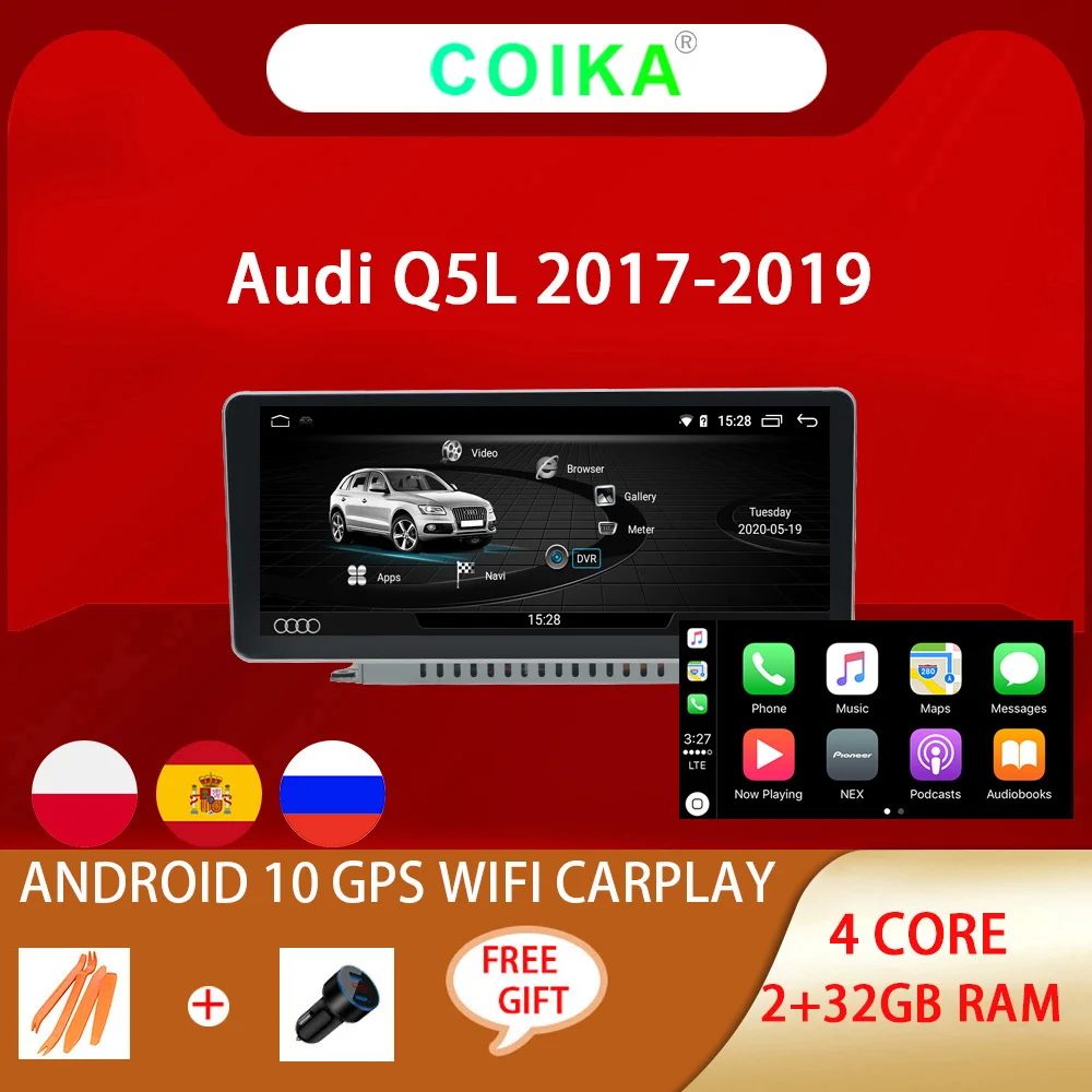 Carplay Android 10.0 Автомобильный сенсорный экран IPS для Audi Q5L 2017-2020Y с 2 + 32 ГБ Google WIFI BT