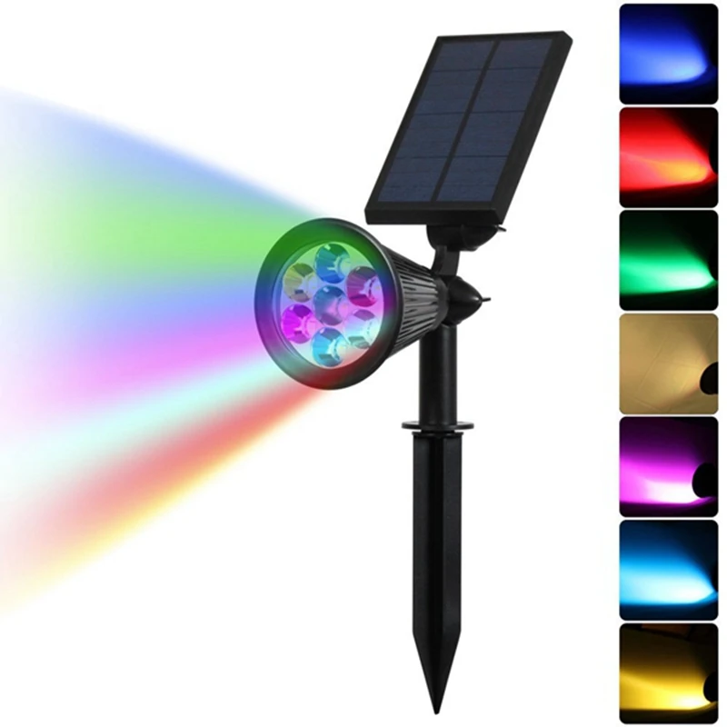 

Jiguoor 7 LED Solar Spot Light Auto Color Changing Outdoor Lighting Waterproof Solar Powered Security Landscape Wall Light