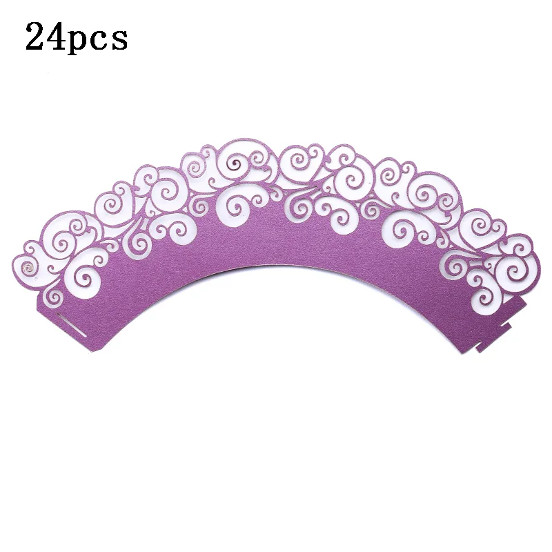 purple 24 шт., лазерная резка, обертка для кексов, Маленькая кружевная лоза, для свадьбы, вечеринки, дня рождения, для детского душа, декоративная обертка для выпечки, бумажная чашка для торта - Цвет: purple