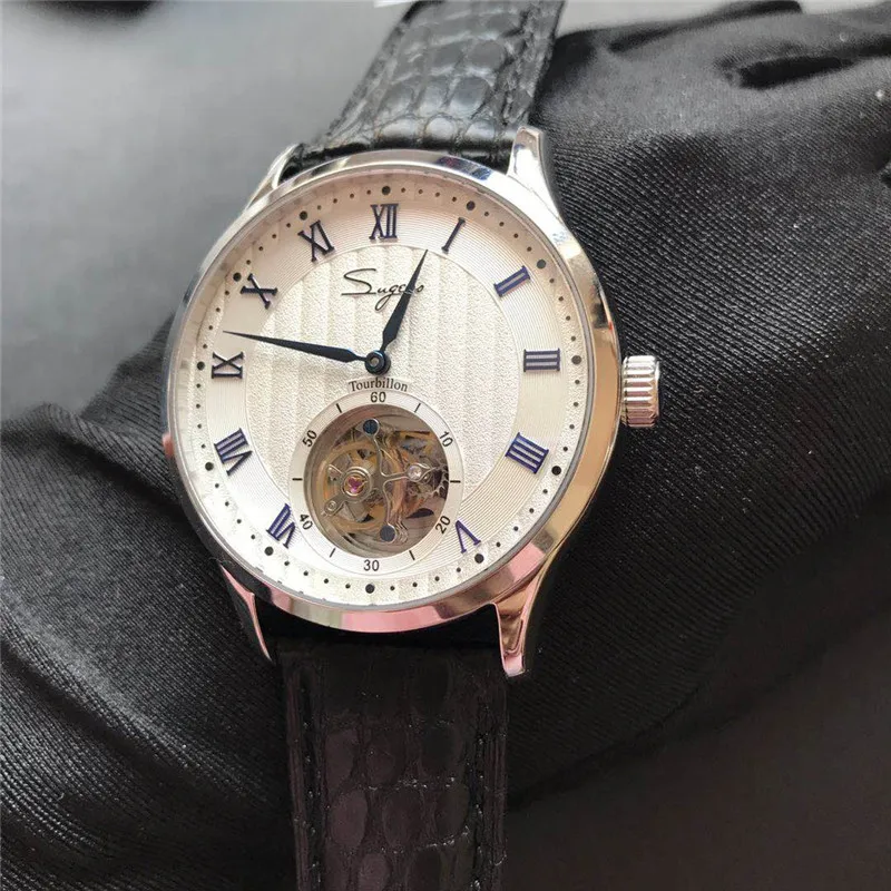 Супер Роскошные Мужские Оригинальные ST8002 Tourbillon Move Мужские t часы из крокодиловой кожи мужские механические часы сапфировое стекло