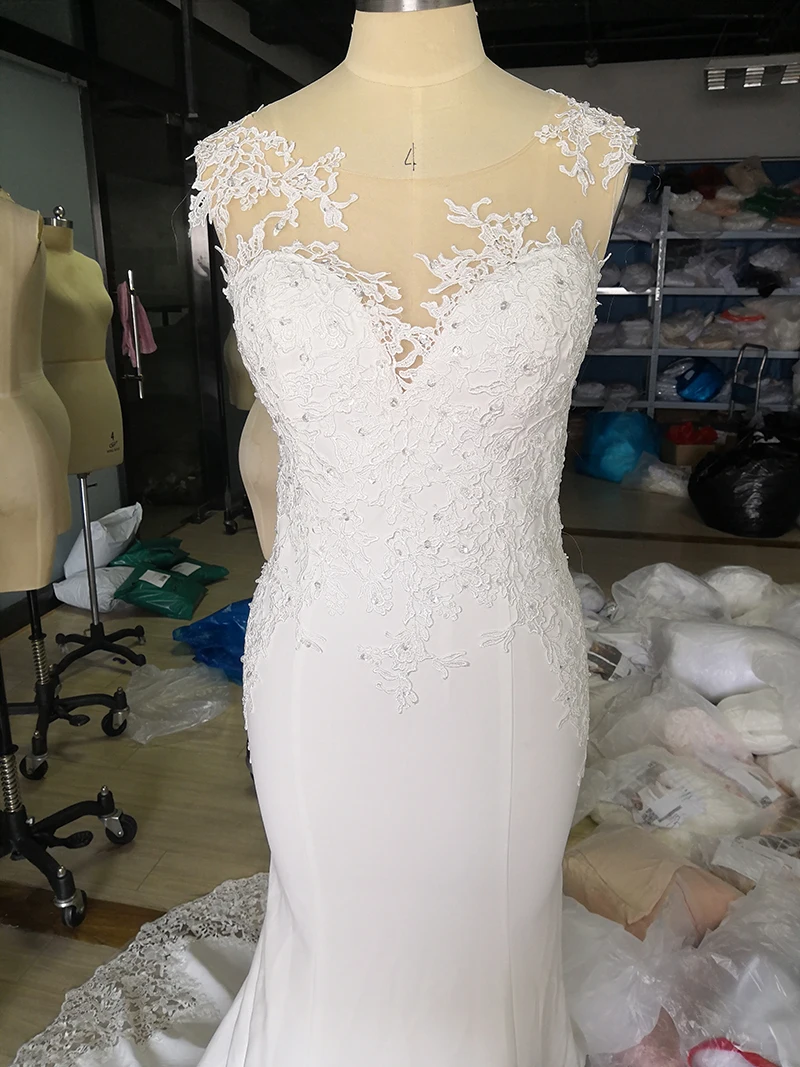 LORIE Sexy Mermaid Wedding Dress Sleeveless Lace Appliqued Illusion Back Boho Wedding Gown Long Train Bride Dress Customized 5