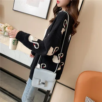 

Knitted Sweater Solid Knitted Female Cotton Gray Soft Elastic Color Pullovers Button Full Sleeve