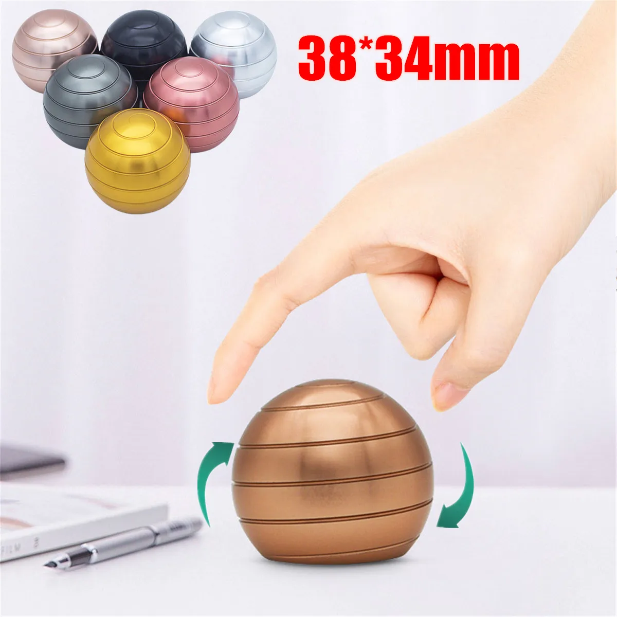 

38x34mm Desktop Decompression Rotating Spherical Gyroscope Desk Toy Metal Fidget Optical Illusion Flowing Finger Toy For Adult