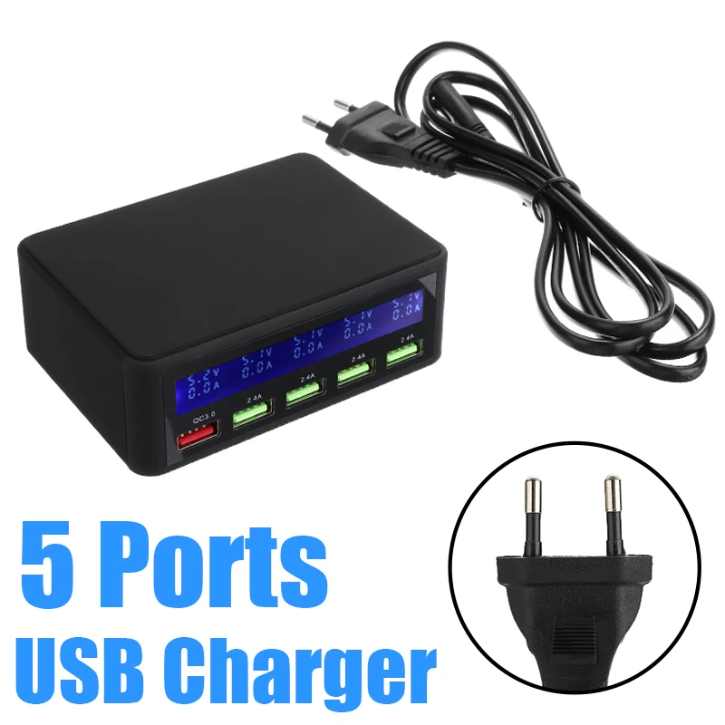 5 портов USB зарядное устройство концентратор Смарт Быстрая зарядка зарядное устройство ЕС штекер светодиодный дисплей многопортовый usb зарядная станция для мобильного телефона планшета