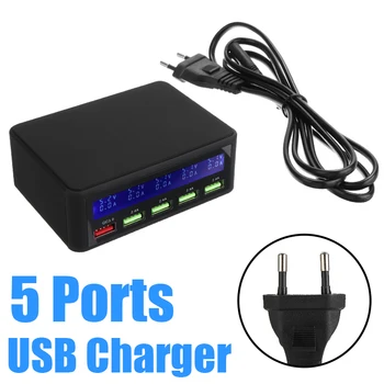 

5 Ports USB Charger Hub Smart Quick Charge Charger EU Plug LED Display Multi-port USB Charging Station for Mobile Phone Tablet