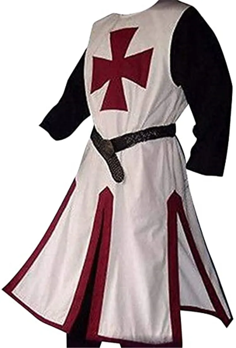 

Mens Medieval Crusader Knights Templar Tunic Costumes Renaissance Halloween Surcoat Warrior Black Cloak Cosplay Top Shirt