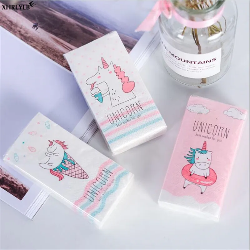 random3packs XHLRYLB 3 упаковки мультфильм Единорог бумажное полотенце дети день рождения украшения поставки Единорог вечерние рождественские украшения 7z - Цвет: random3packs