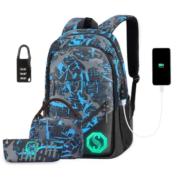 

3pcs USB Male Backpacks Set High Qulity School Bags For Teenager Boys Student Travel Shoulder Bag Men Anti Theft Backpack