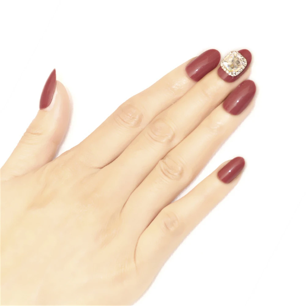 3D Frosted Burgundy Stiletto False Nails White 24pcs Amlond Sharp Fake Nails Finished Pre Design Full 3