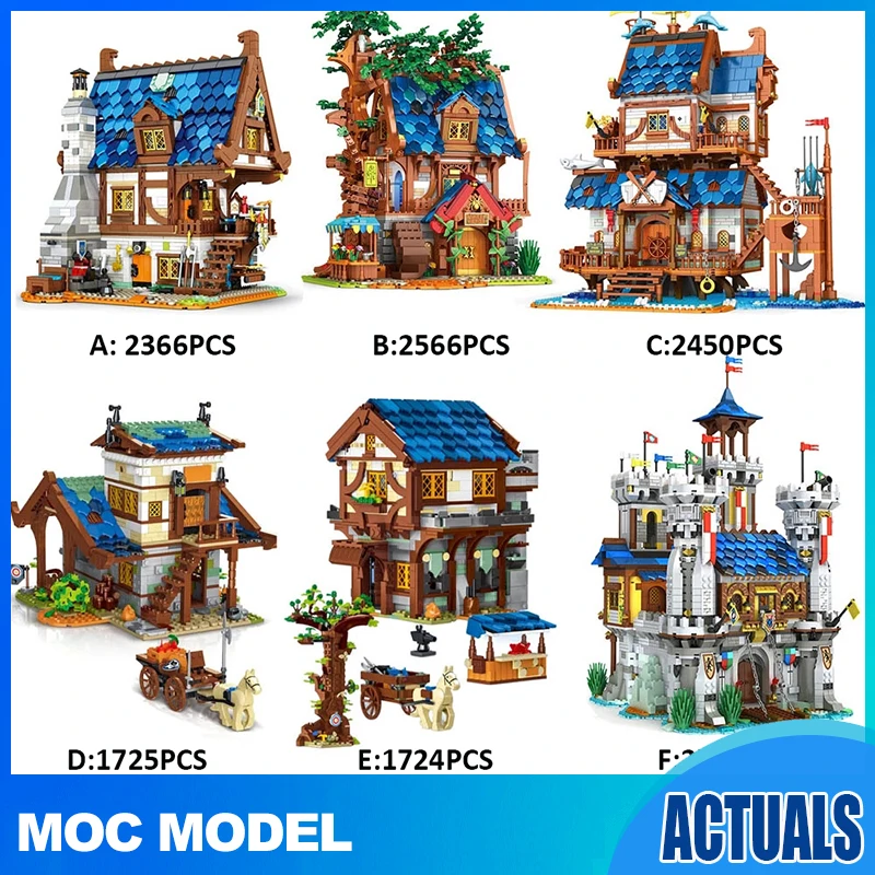 

MOC Medieval Blacksmith Golden Lion Castle tree house Fishing Store Bricks DIY Creative Military Building Blocks Toys for Kid C