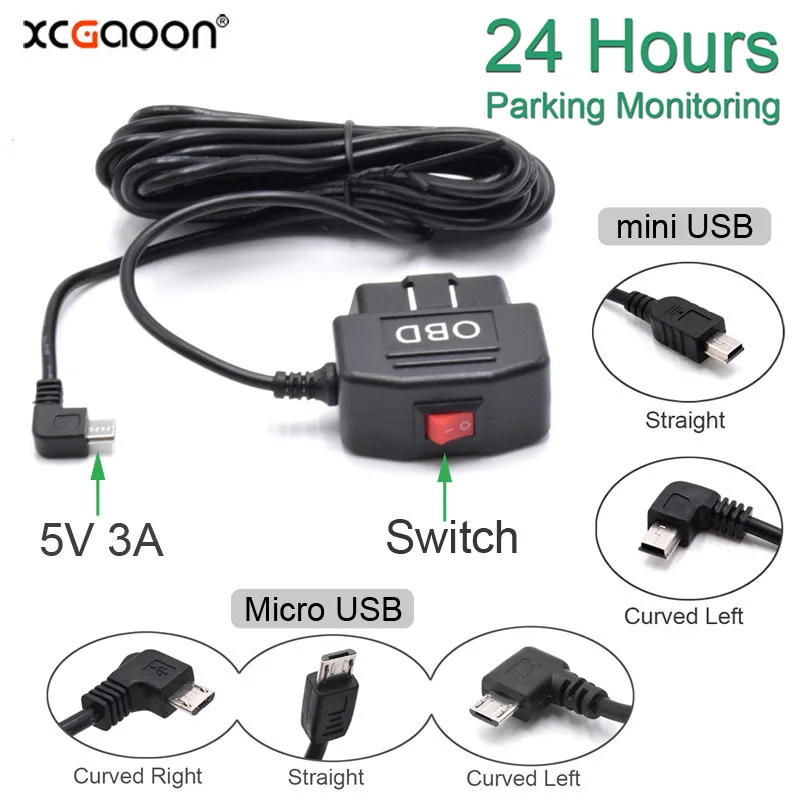 24 часа Mini Mico USB порты 5 в 3 а автомобильный зарядный кабель OBD хардстрид Шнур метров