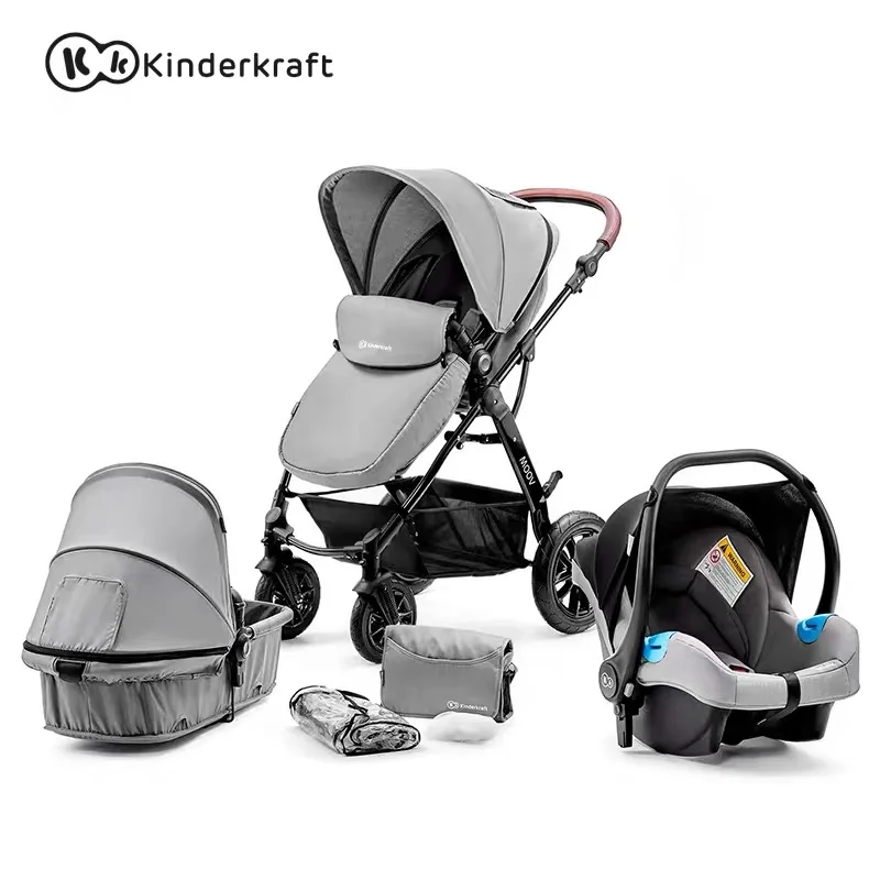 Детская коляска Kinderkraft 3 в 1 с автомобильным сиденьем - Цвет: Серый