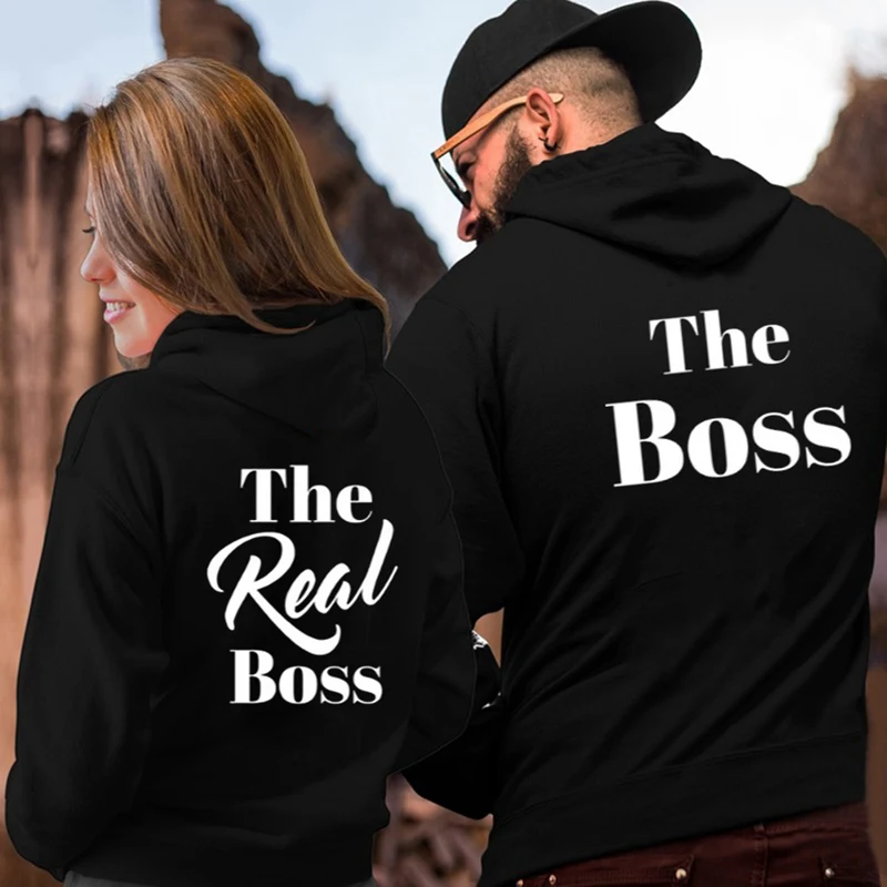 Толстовки с надписью The Boss Real для женщин и мужчин толстовки капюшоном влюбленных