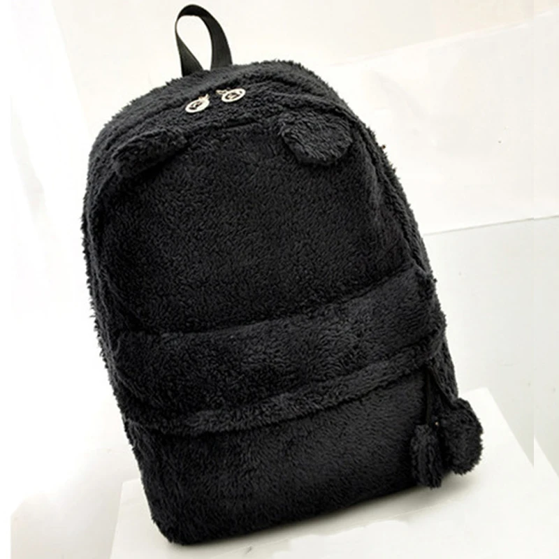 KB08black Модный женский рюкзак высококачественный Молодежный милый дорожный рюкзак на плечо плюшевый рюкзак панда Повседневная сумка дизайнерский школьный рюкзак - Цвет: KB08black