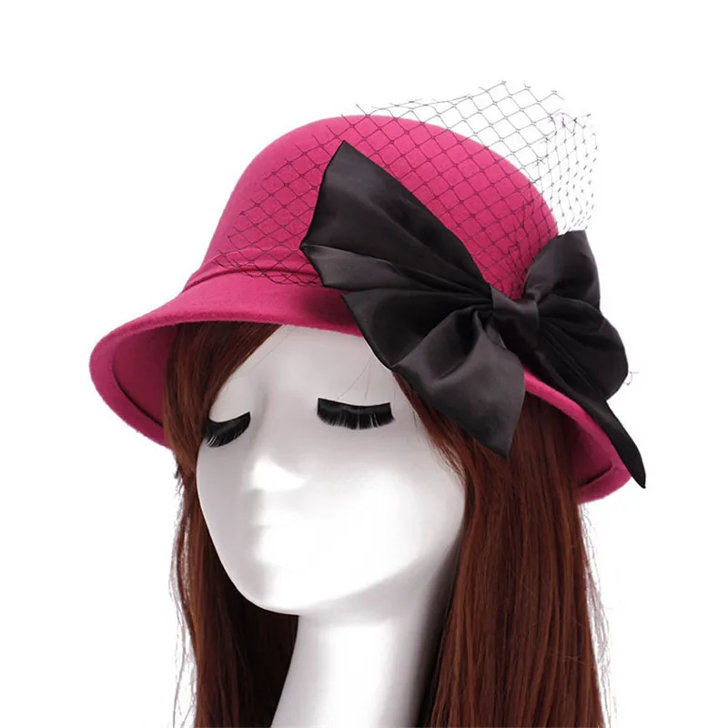 Новое поступление осенне-зимняя дамская шляпа Федора короткий край с бантиком Fedora шляпа для женщин 5 цветов шляпа ведра - Цвет: HC003-85-C