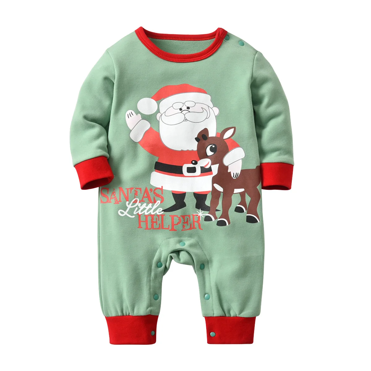 

Cross Border Childrenswear Autumn And Winter Thick Soft Wool Cotton Santa Claus Modeling Long-sleeve Jumpsuit Baby Onesie Green