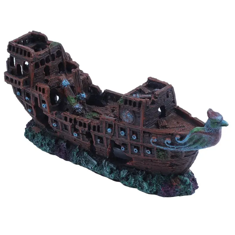 Wreck Aquarium deco cruise ship shipwreck fish resin 24x9.5x6.5cm