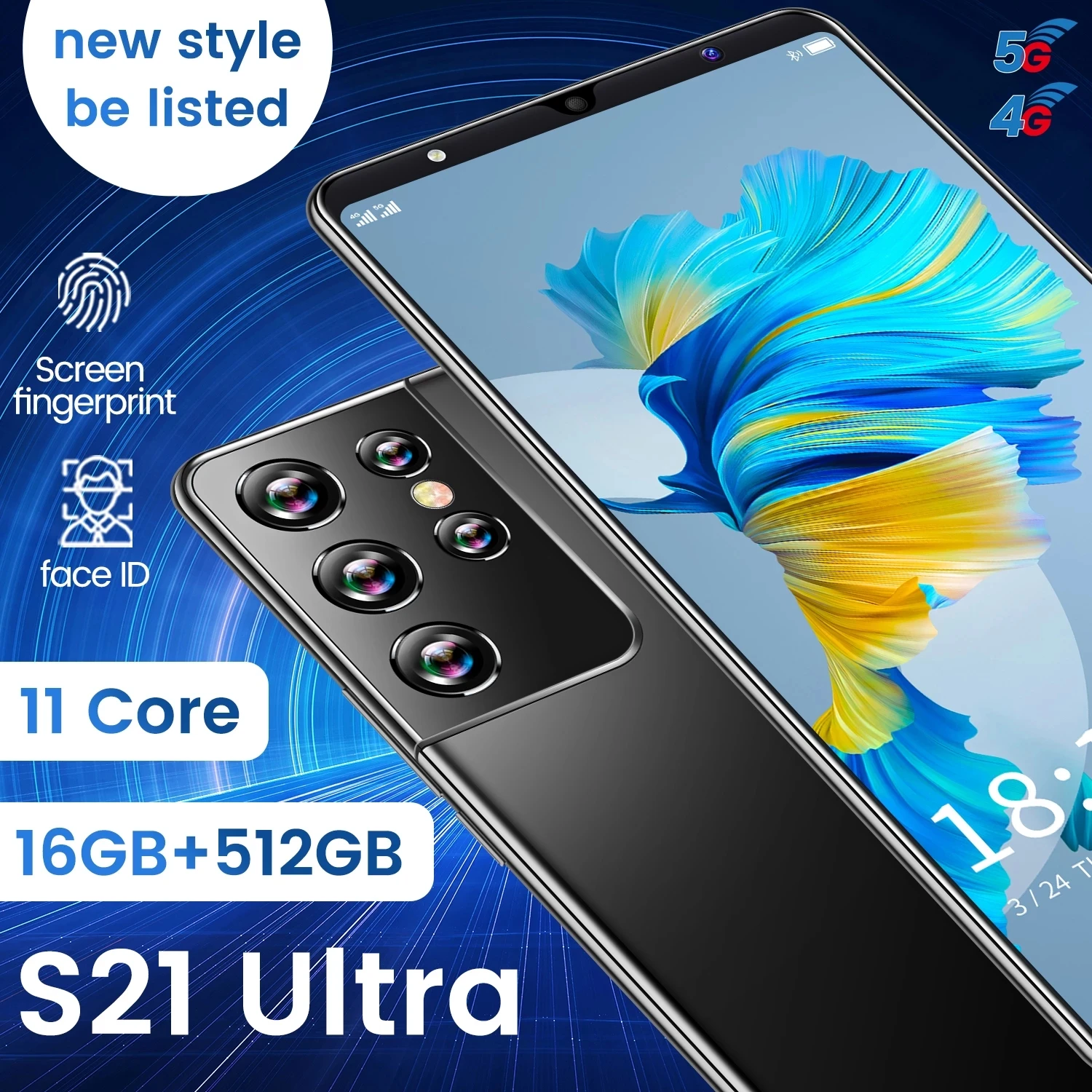 Global Version Smartphone S21 Ultra 6GB+128GB 6.1 Inch Full Screen Smartphone 24MP+48MP Camera 5000mAh Cheap Phone Fast Shipping