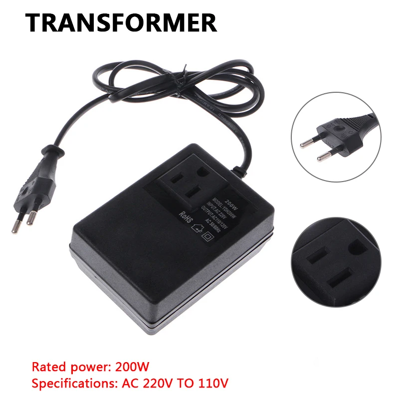 

AC Power Adapter Low Frequency Black Converter Electric Current Plug Adapter 200W Durable Socket Electrician 220V TO 110V