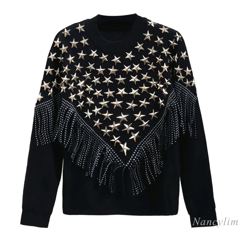 Nancylim Warm Pull Sweater Women Tassled Star
