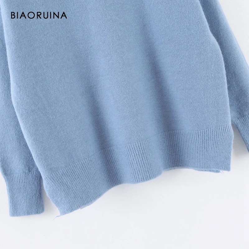 BIAORUINA, 4 цвета, Женский Повседневный однотонный вязаный свитер, Женский минималистичный пуловер с v-образным вырезом в Корейском стиле, свободный модный свитер