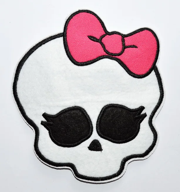 

(5 pcs) Skull Girl Pink butterfly tie Embroidered Iron On Applique Patch ( about 11.5 * 12.7 cm)