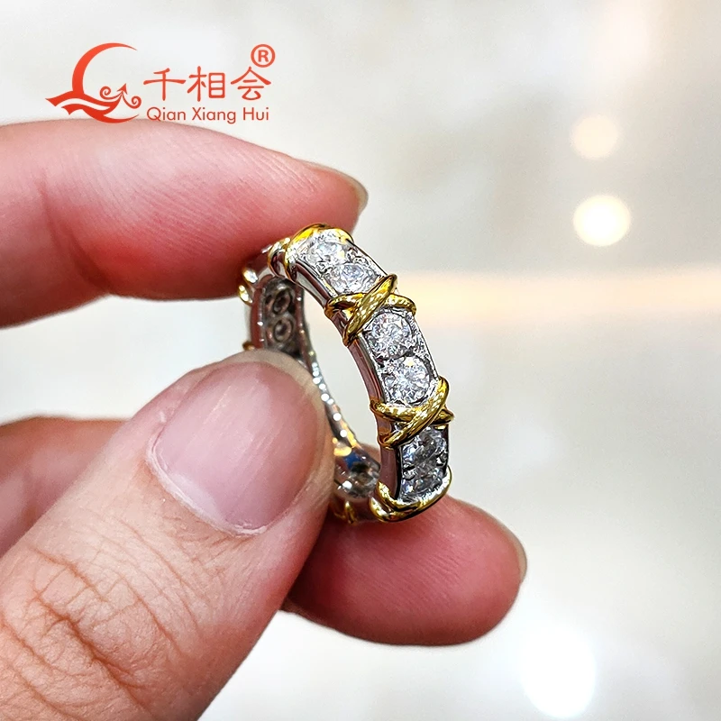 X yellow gold plated 3mm round white moissanite  stone ring 925 Sterling Silver Jewelry  Ladies men Rings Engagement