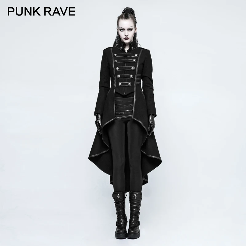 Женское длинное пальто в стиле панк рейв Готическая зимняя форма с асимметричной