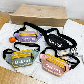 

PVC Transparent Fanny Waist Bag Women Classic Texture Creative Design Leisure Nylon Splicing Zipper Chest Shoulder Pack