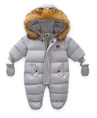 Серый Baby Girl Boy Winter Clothes Thick Warm Newborn Baby Snowsuit Romper Infant Girl Boy Romper Baby Outerwear Jumpsuit Overalls - Цвет: Серый