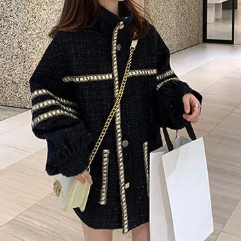 

Women Jackets 2020 Vintage Color Block Preppy Autumn Winter Plus Size Mid-Length Korean Fashion Loose Outwear Jackets Coats