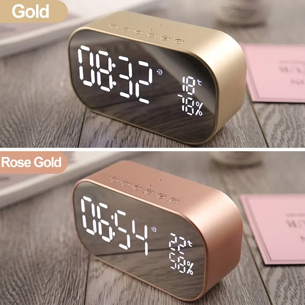 S2 Mirror Mini Bluetooth Speaker Wireless Stereo Aluminum Parlante Portable LCD FM Radio Alarm clock TF Line in Outdoor Speakers