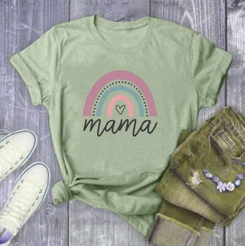 

Rainbow MAMA Letter Print T Shirt Women Short Sleeve O Neck Loose Tshirt 2020 Summer Women Tee Shirt Tops Camisetas Mujer