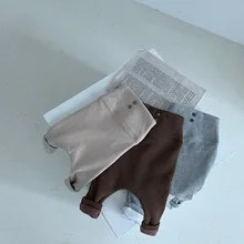 Ребристые хлопковые детские брюки для мальчиков и девочек; большие штаны на подгузник для осени; детские леггинсы с высокой талией; брюки; Одежда для новорожденных девочек и мальчиков