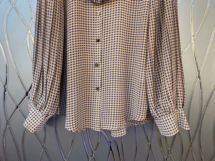 The new autumn and winter women's wild crimping sleeves breasted Houndstooth jacket 1213