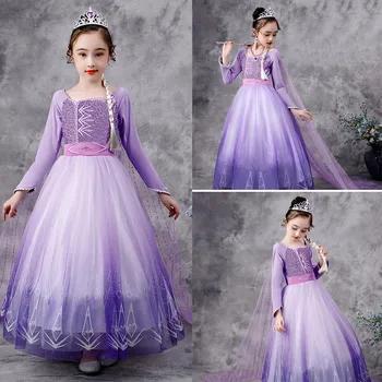 

Bling Bling Shimmering Elsa Ball Gown Ankle Length Princess Costume Girls Christmas Party Dress Purple Elsa Snow Queen Cosplay