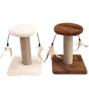 

Pet Cat Tree Sisal Scratcher Feather Play Toy Round Platform for Kitten Climbing
