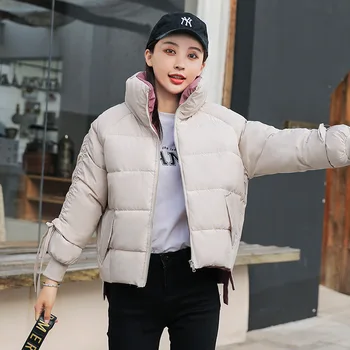 

Causal New Stand Collar Women Winter Jacket Cotton Padded Warm Thicken Ladies Short Coats Down Parkas