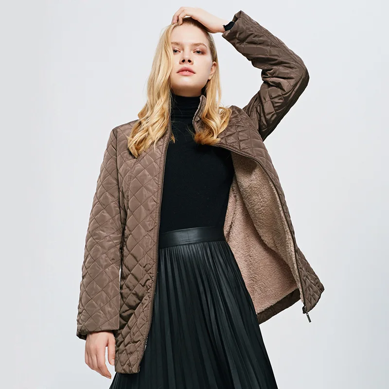 Женская куртка с воротником-стойкой на молнии Легкая стеганая Флисовая теплая